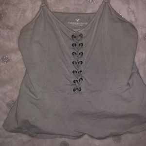 Olive lace up tank top